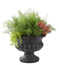 Aged Charcoal Cast Stone Low Urn